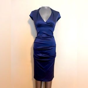 Cache Navy Stretch Satin Sexy Dress 6